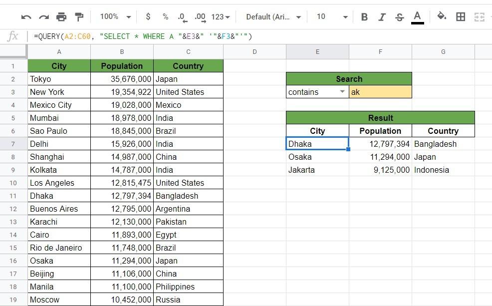 Ví dụ | Tạo hộp tìm kiếm trong GG Sheets